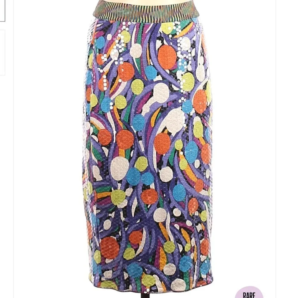 Vintage Missoni for Neiman Marcus Colorful Sequin Pencil Op Art Skirt